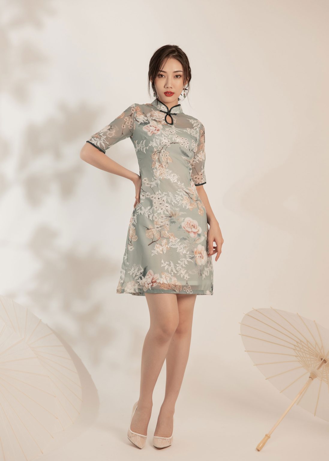 Four Seasons Of China Embroidered Qipao in Mint - Image 2
