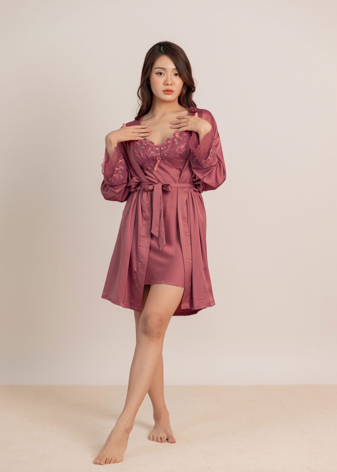 Blooming Medley Nightwear Set in Red Bean