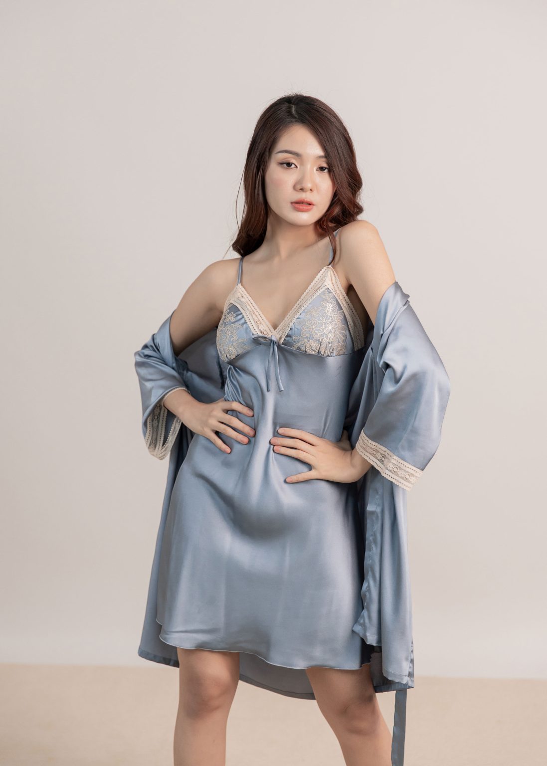 Duchess Azalea Nightdress Set in Dusty Blue - Image 13