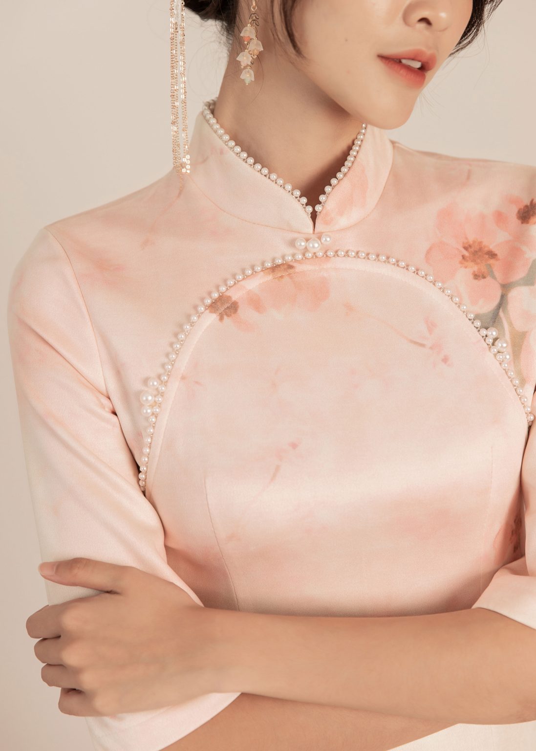 Claret Impearl Suede Midi Qipao - Image 7