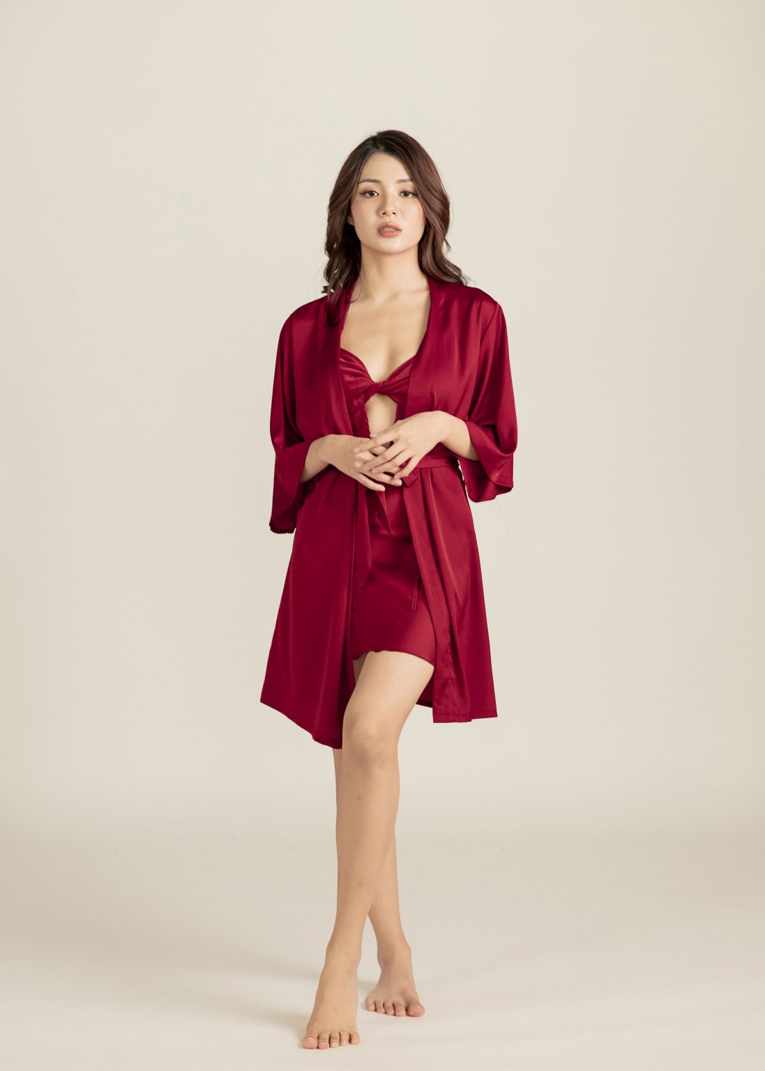 Drapery Abyss Nightdress Set In Maroon - Image 11