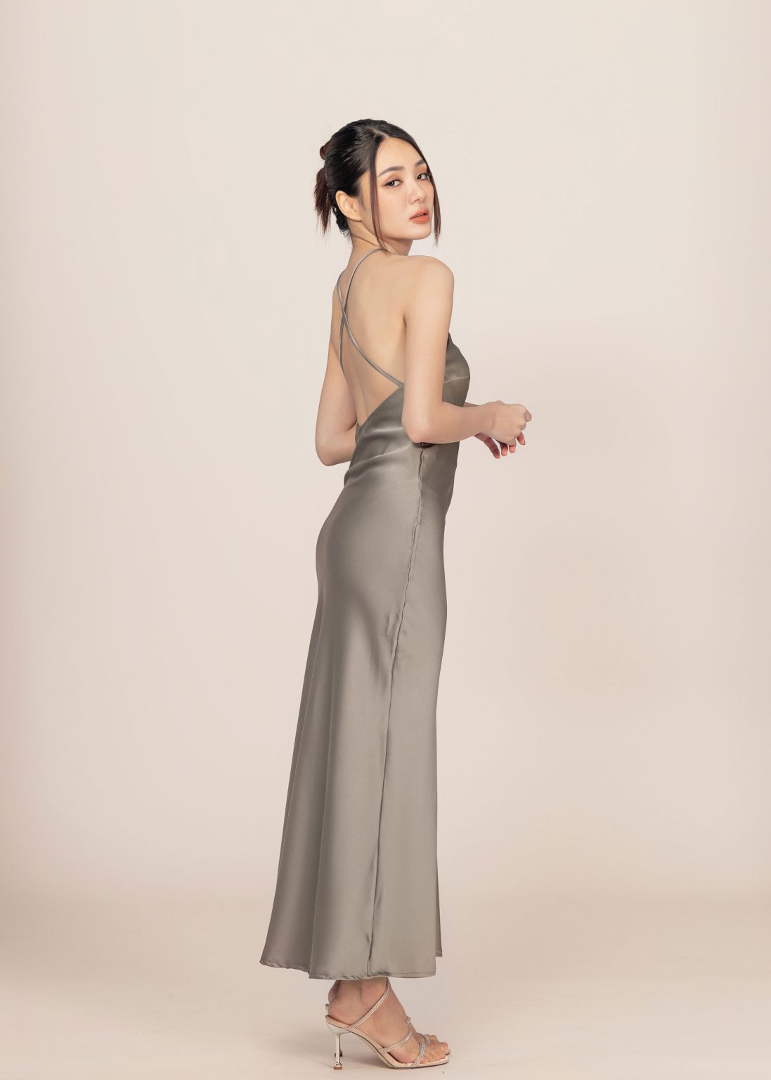 Moonlit Temptress Satin Gown in Ash Brown - Image 3