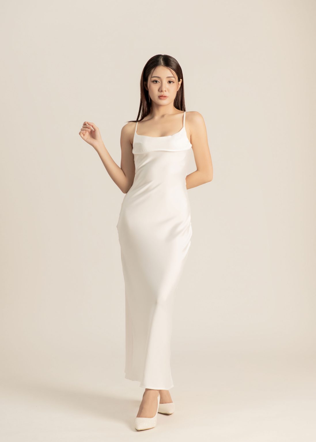 Harnessed Finery Satin Gown in White - Image 8