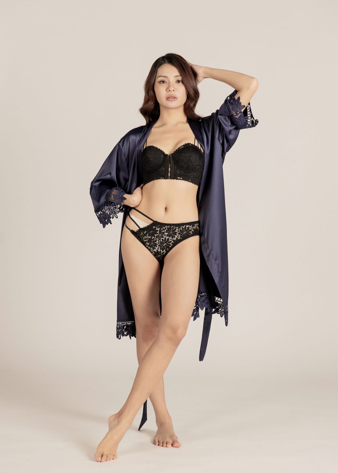 Regal Blush Robe in Navy Blue - Image 9