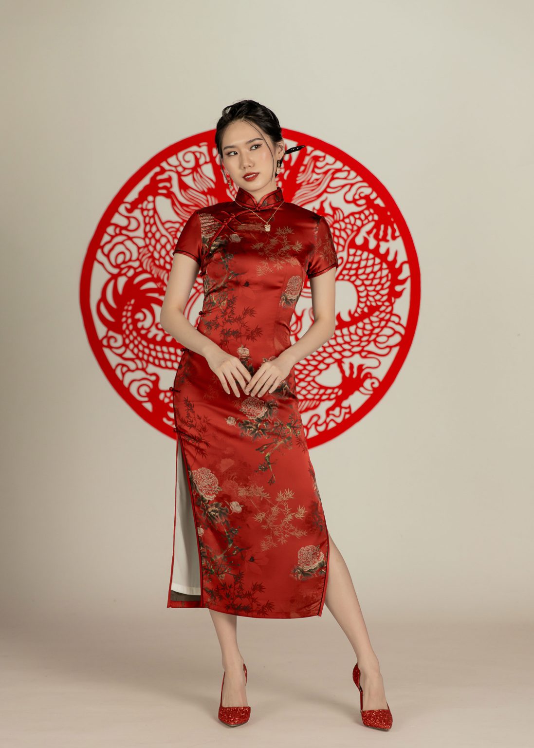 Blushed Enchantress Maxi Qipao