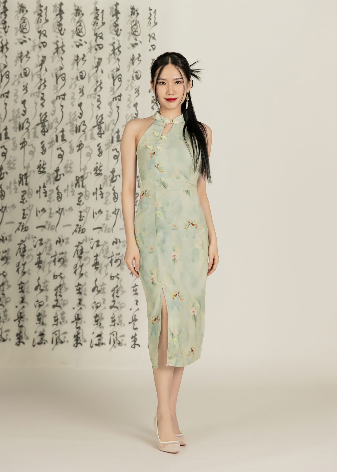 Koi Fortune Midi Qipao + Cardigan in Green - Image 12
