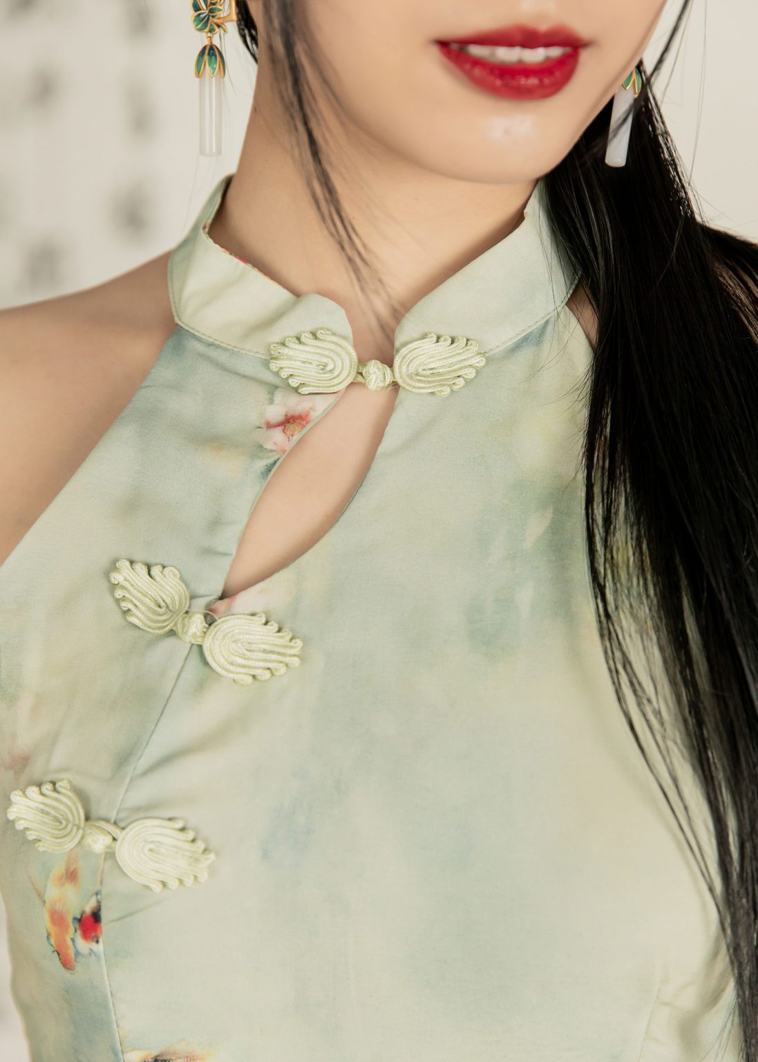 Koi Fortune Midi Qipao + Cardigan in Green - Image 5