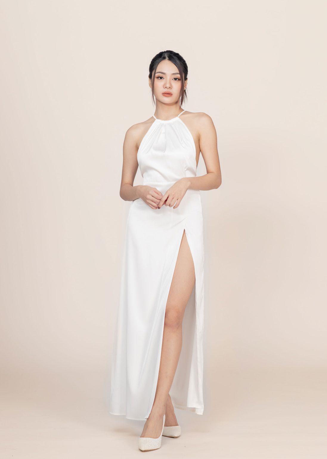 Vionette Poise Satin Gown in White - Image 3