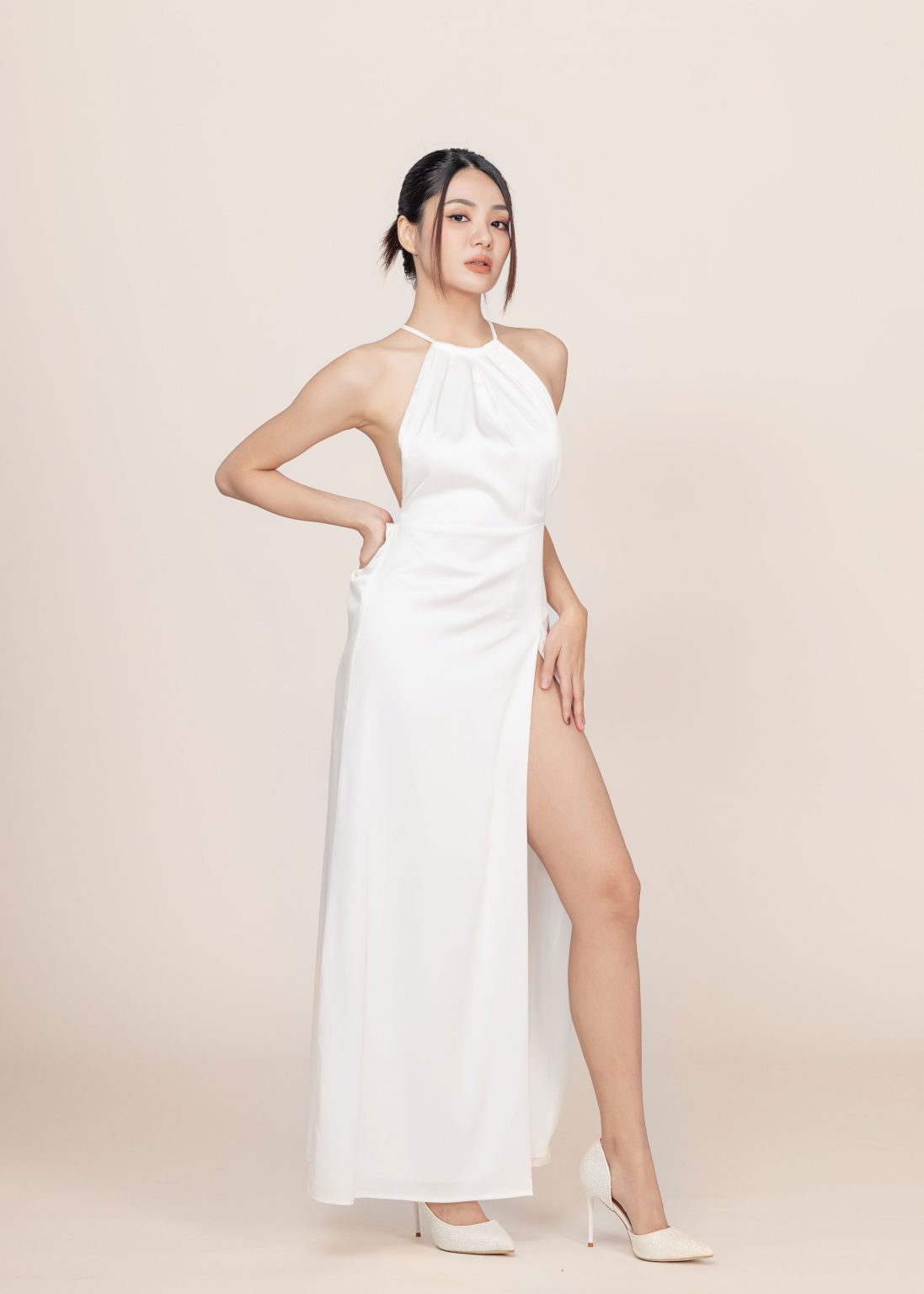 Vionette Poise Satin Gown in White - Image 6