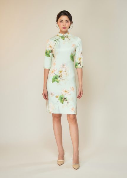 Lotus Solstice Midi Qipao in Green
