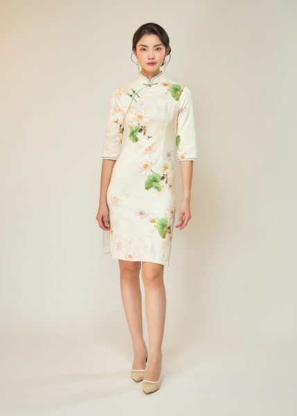 Lotus Solstice Midi Qipao in Yellow