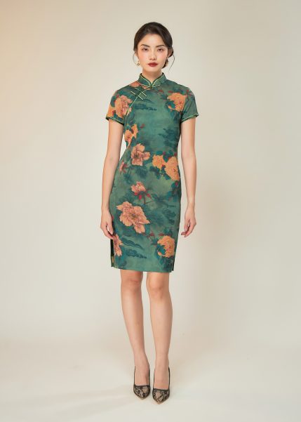 Viridian Portrait Midi Qipao